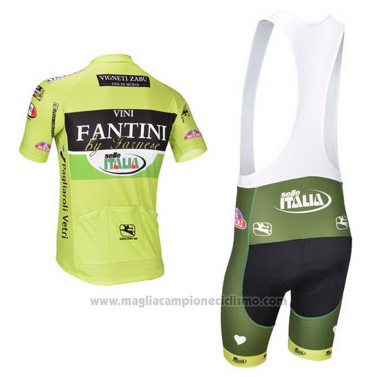2013 Abbigliamento Ciclismo Vini Fantini Verde e Nero Manica Corta e Salopette